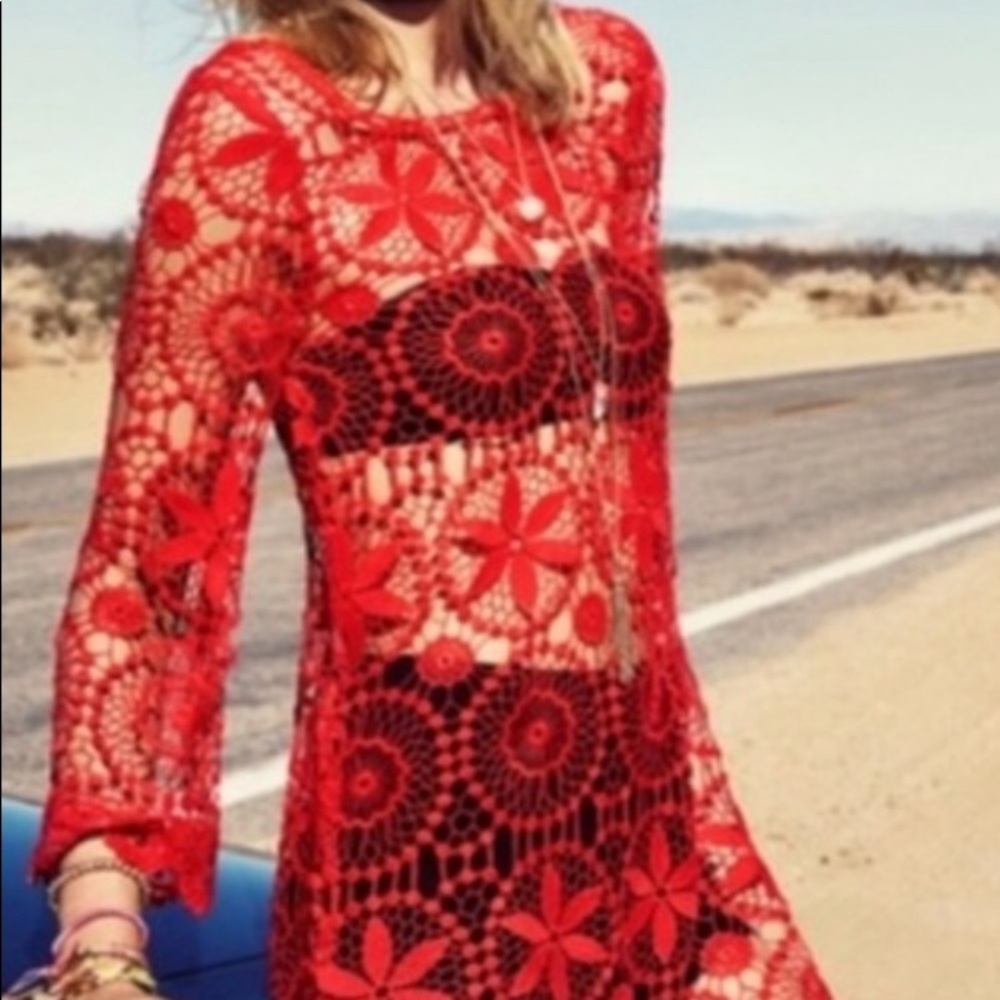 H&M Coachella dress cover up orange crochet style